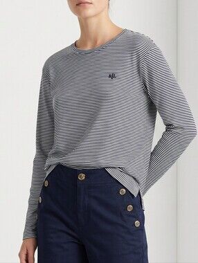 Lauren By Ralph Lauren Navy and White Striped Top NWT - L - Top ONLY